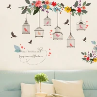 flower bird cage wall stickers home room decor poster bedroom adhesive wallpaper wall furniture door house interior decoration
