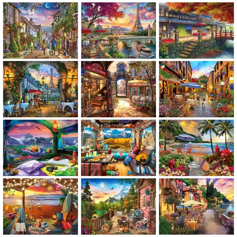 

RUOPOTY Frame Paint By Numbers Handmade Pictures By Numbers Street Landscape Coloring By Numbers Home Decors DIY Craft