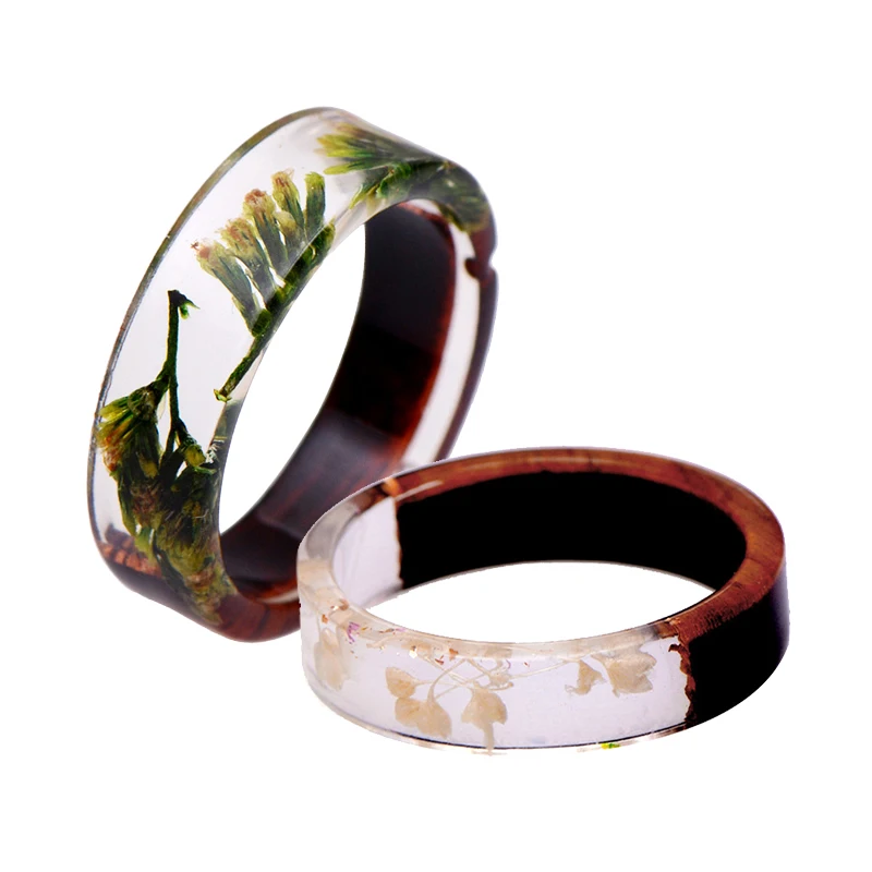 

5-color Natural Plant Dried Flower Resin Wood Ring Creative Popular Transparent Immortal Flower Ring Party Jewelry Ladies