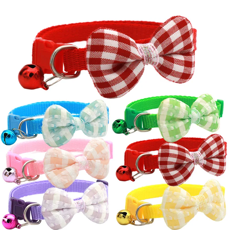 

Small Pet Collar Cute bow-knot Pet Neck Ring Safety Adjustment Belt Cat Dog Collar Pet Neck Strap Fabric Fashion Dog Supplies