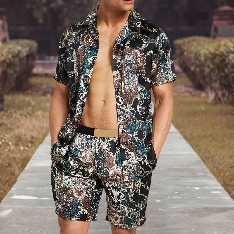 

Summer Men High Quality Hawaiian Sets Floral Print Short Sleeve Shirt Beach Shorts Streetwear Holiday Mens Two Piece Suit Trend