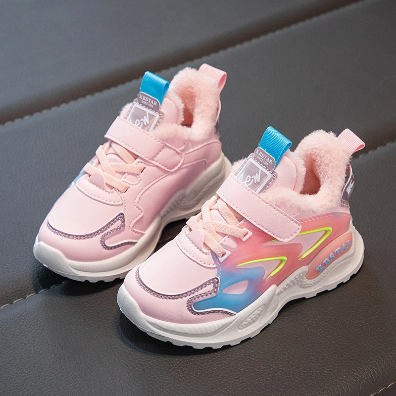New Winter Girls Shoes Children Plush Cotton Shoes Thick Sole Non-slip Casual Children Girls Sneakers Kids Outdoor Running Shoes