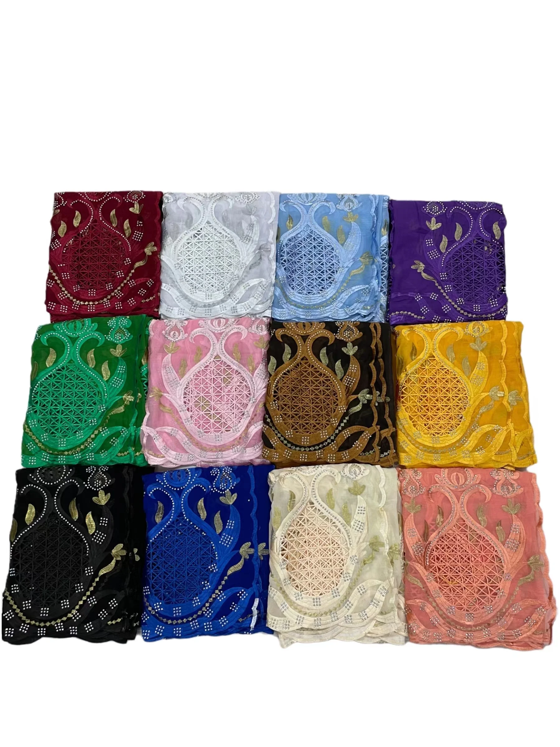 

2022 New African Women Dubai Scarf Islamic Embroidery Cotton Colored Diamonds with Net Women Hijab Big Size Pashmina Scarf