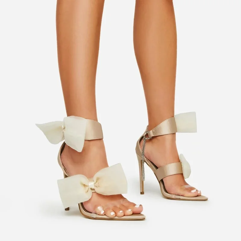 

Fashion Women's Sandals Bow-knot Fancy Girl's High Heel Shoes 2022 Latest Pointy Toe Sexy Sandal for Women Dress Shoes