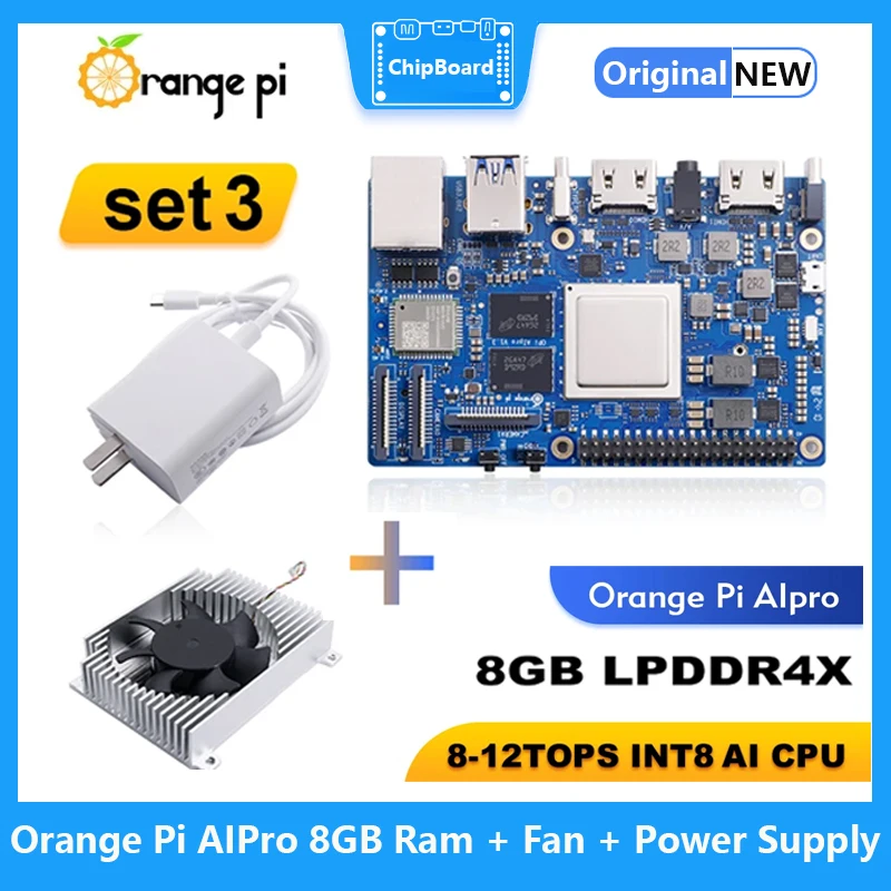 Плата разработки Orange Pi AIPro 8 ГБ ОЗУ + вентилятор источник питания процессор Ascend AI