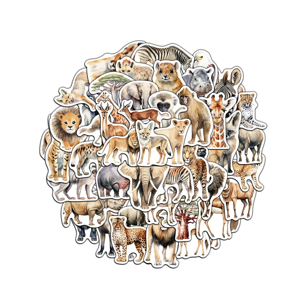 50 Упаковок Африканские Животные Акварельный Дизайн Канцелярские Наклейки