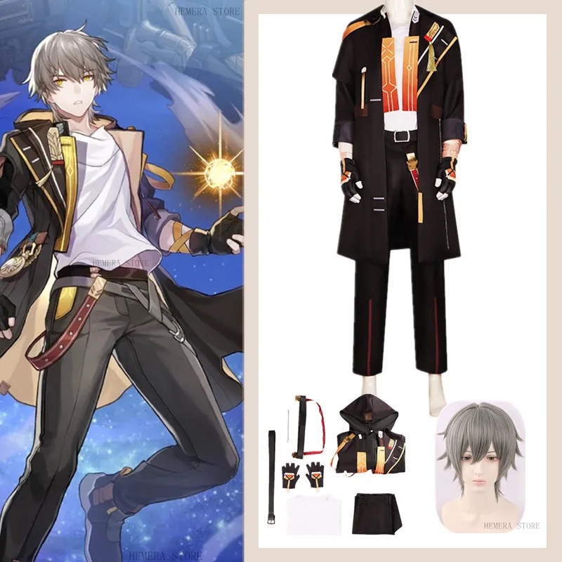 

Protagonist Trailblazer Cosplay Game Honkai Star Rail Costume Wigs Anime Men Uniform Suit Halloween Party Masquerade Costume Set
