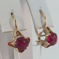 luxury female yellow gold red crystal hook earrings wedding jewelry exquisite crystal earring for women flower drop earrings