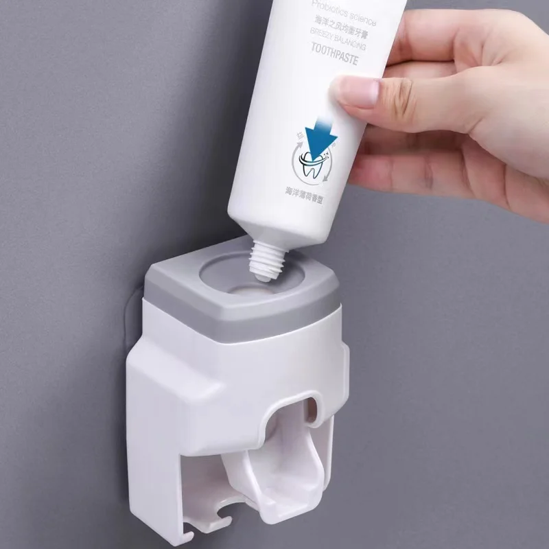 2-in-1 Bathroom Accessories Set Automatic Dispenser Toothpaste Extruder Wall Mounted Bracket Toothbrush Extruder Bracket Tool enlarge