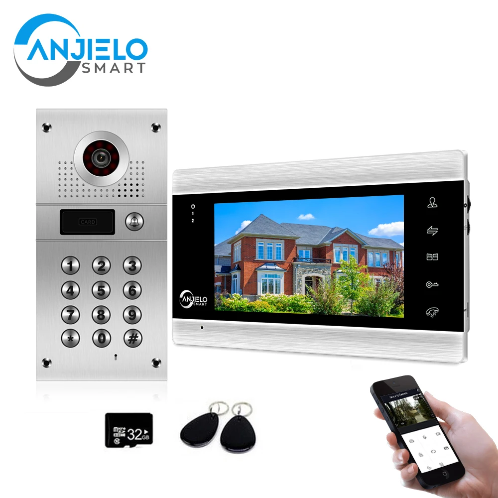 Wifi Video Intercom with Lock Door 7” Monitor Support Tuya Rfid Password Unlocking 1/2/3 Apartment Video Door Phone Intercoms