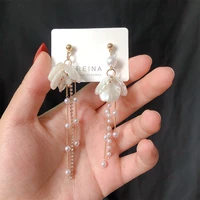 wangaiyao new fashion temperament all match simple long tassel earrings petals pearl sweet flower earrings girls birthday gift