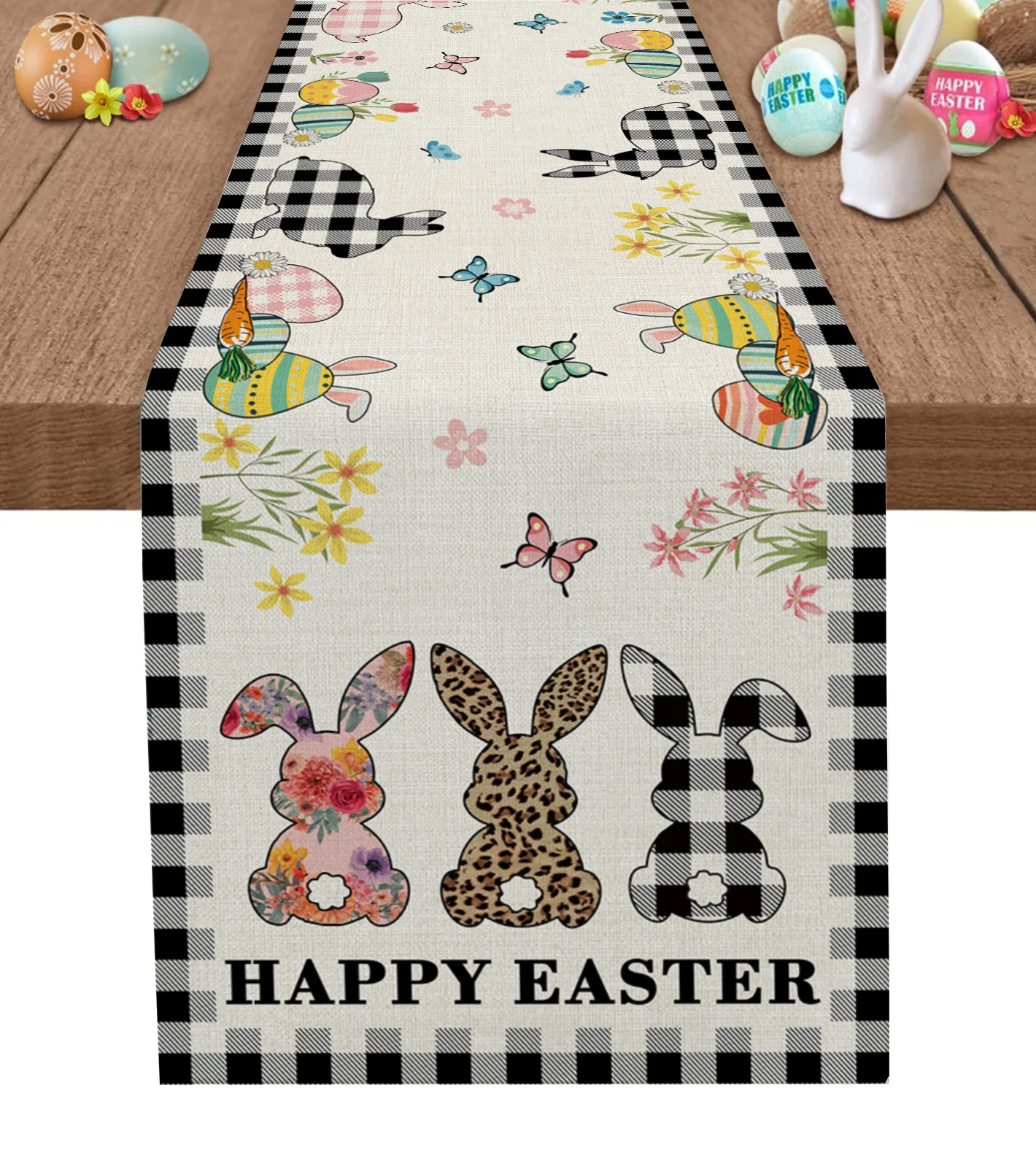 

Easter Bunny Flower Butterfly Table Runner Modern Tablecloths Home Wedding Decor Dining Table Runner Easter Decorations