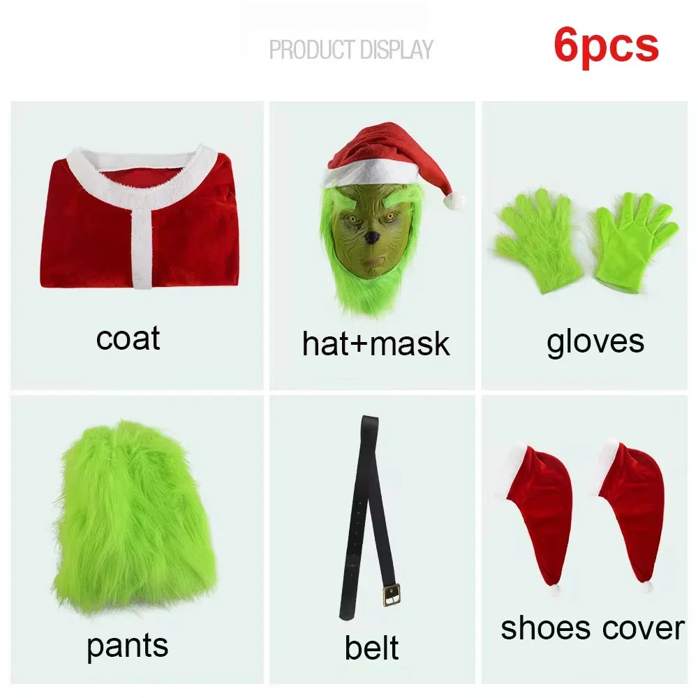 Косплей kostuum Kerstman grappige hoed handschoen riem kleden broek masker schoenen 7-delige set volwassen kerst косплей
