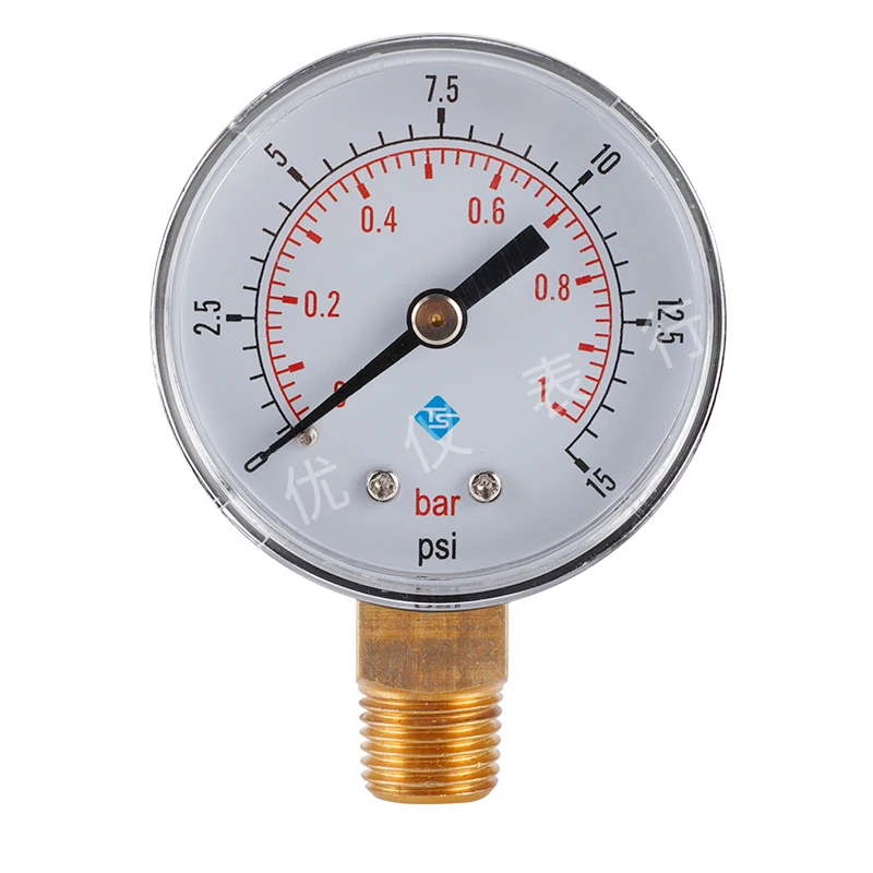 0-1бар0-15psi 14BSPT Радиальный манометр для измерения давления воздуха, воды, гидравлического масла (art.: 3920cd10221d4) - 3920cd10221d4
