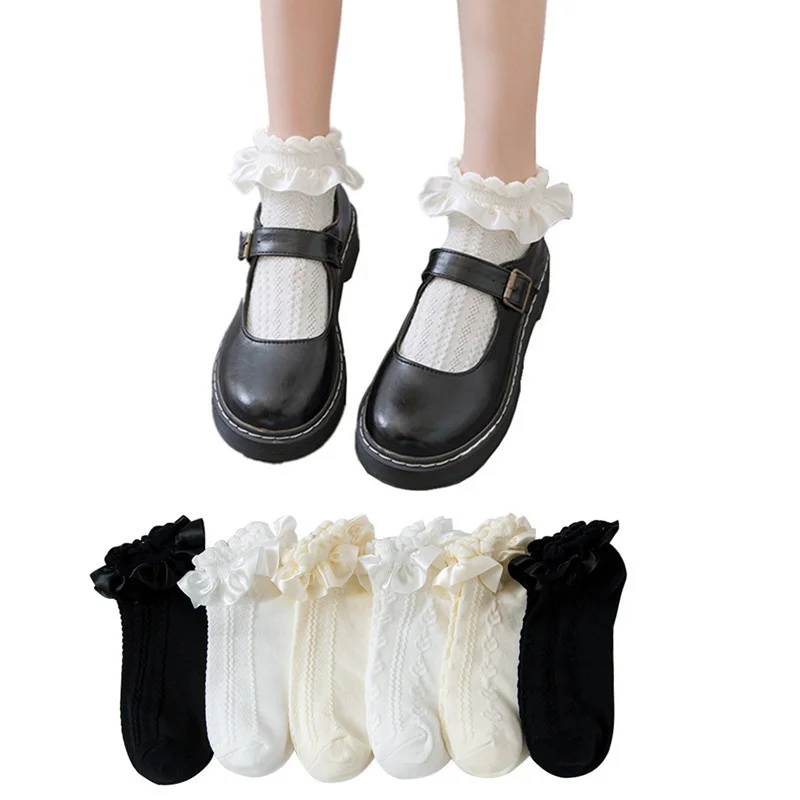 

Socks with Women's Frill Black Lolita Socks Kawaii Cotton Cute Lace Socks White Low Cut Socks Cartoon Sweet Girls Ladies Hosiery