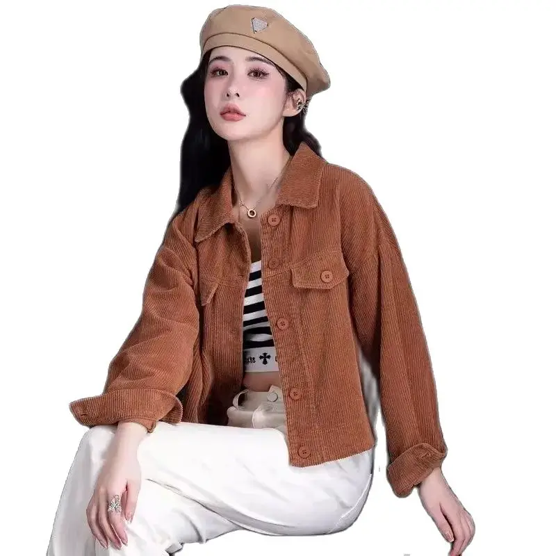 Новая Универсальная Вельветовая рубашка для весны и осени женское небольшое