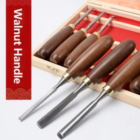 6 12pcs wood chisel set for woodworking 65mn manganese steel with walnut handle in wooden premium box diy carving tools