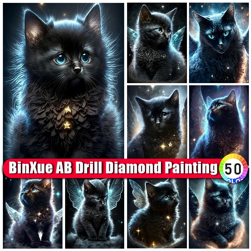 

BinXue 2023 New AI Art Animal Cat AB Diamond Painting Kit Fantasy Wings Cross Stitch Handmade DIY Star Mosaic Home Decor Gift