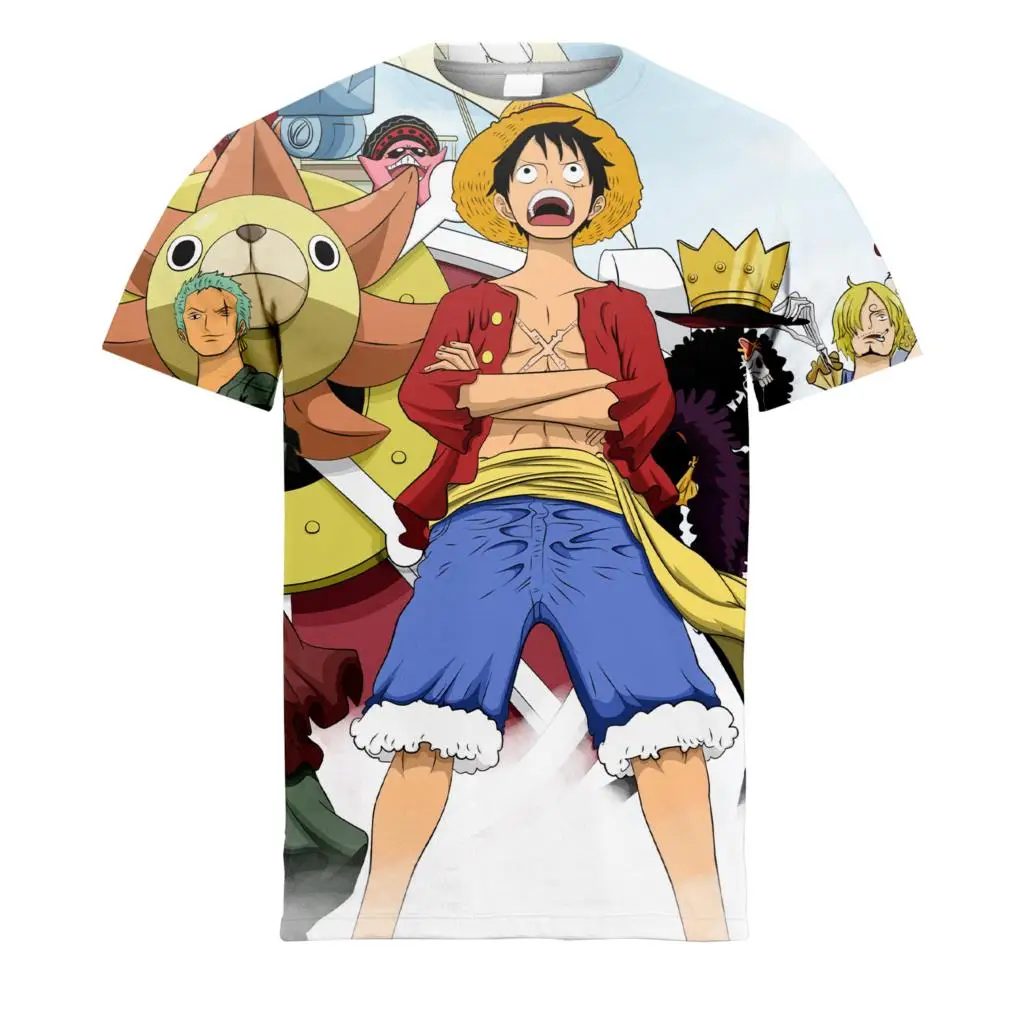 

2023 Summer 3d Digital Print Day One Piece Luffy Solon Day Cartoon Round Neck Short Sleeve Trend Personality T-Shirt Men'S Top