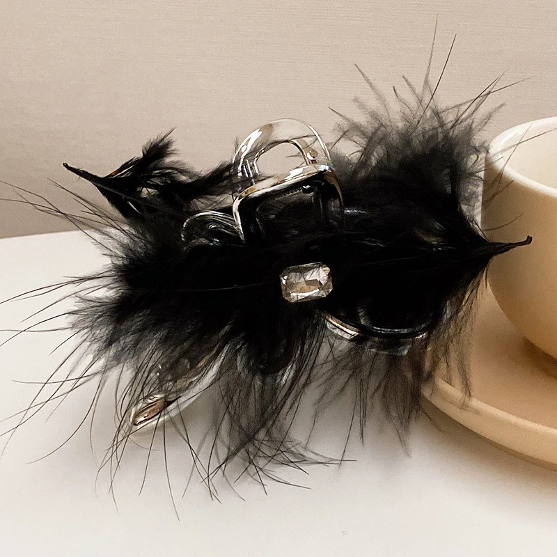 Новая черная заколка для волос со страусиными перьями девочек мягкие когти с