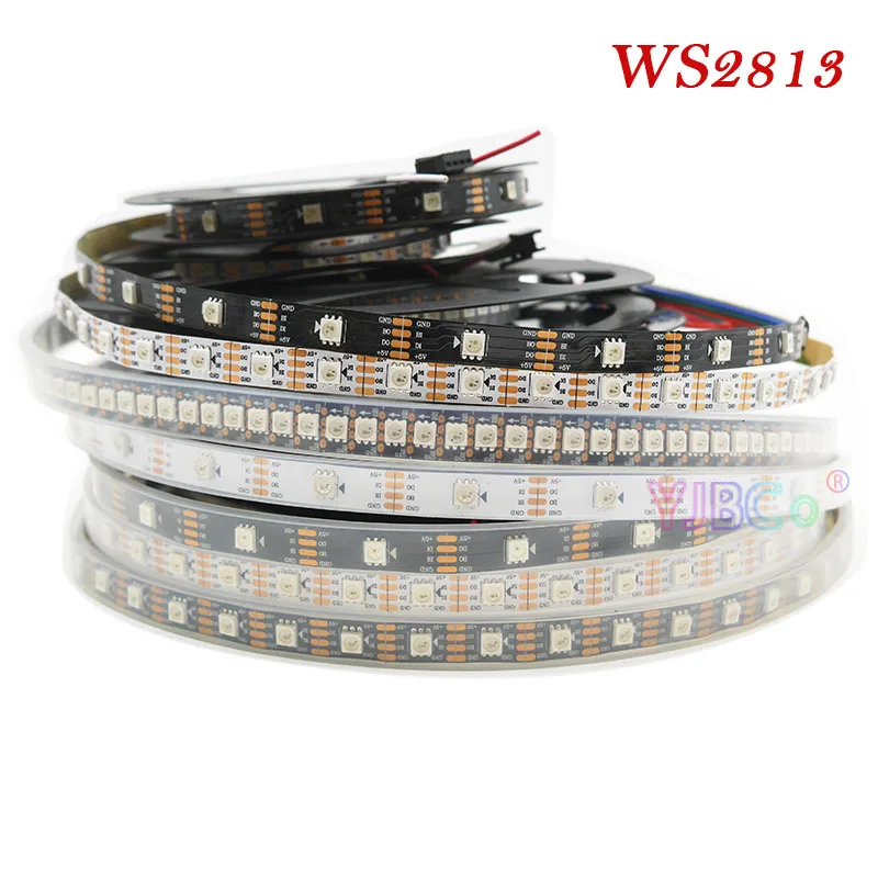 

Модифицируемая Светодиодная лента WS2813 на 5 В постоянного тока, 1 м/2 м/3 м/4 м/5 м, WS2811, ИС, двойной сигнал, 30/60/144 пикселей/м, 5050 RGB, лента с лампочкам...
