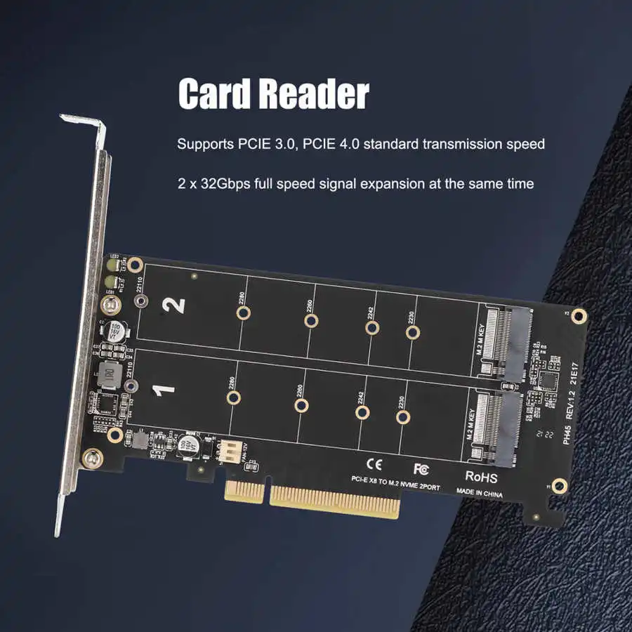 Переходная карта Dual M.2 NVMe SSD на PCIE X8 M Key жесткий диск конвертер ридер