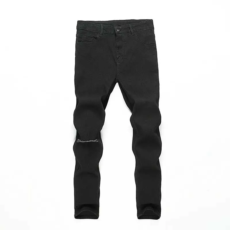 Men's Elastic Tight Fit Jeans Pants Streetwear Holes High Waisted Zipper Pencil Pants Summer 2023 Newhigh Quality Black Trousers
