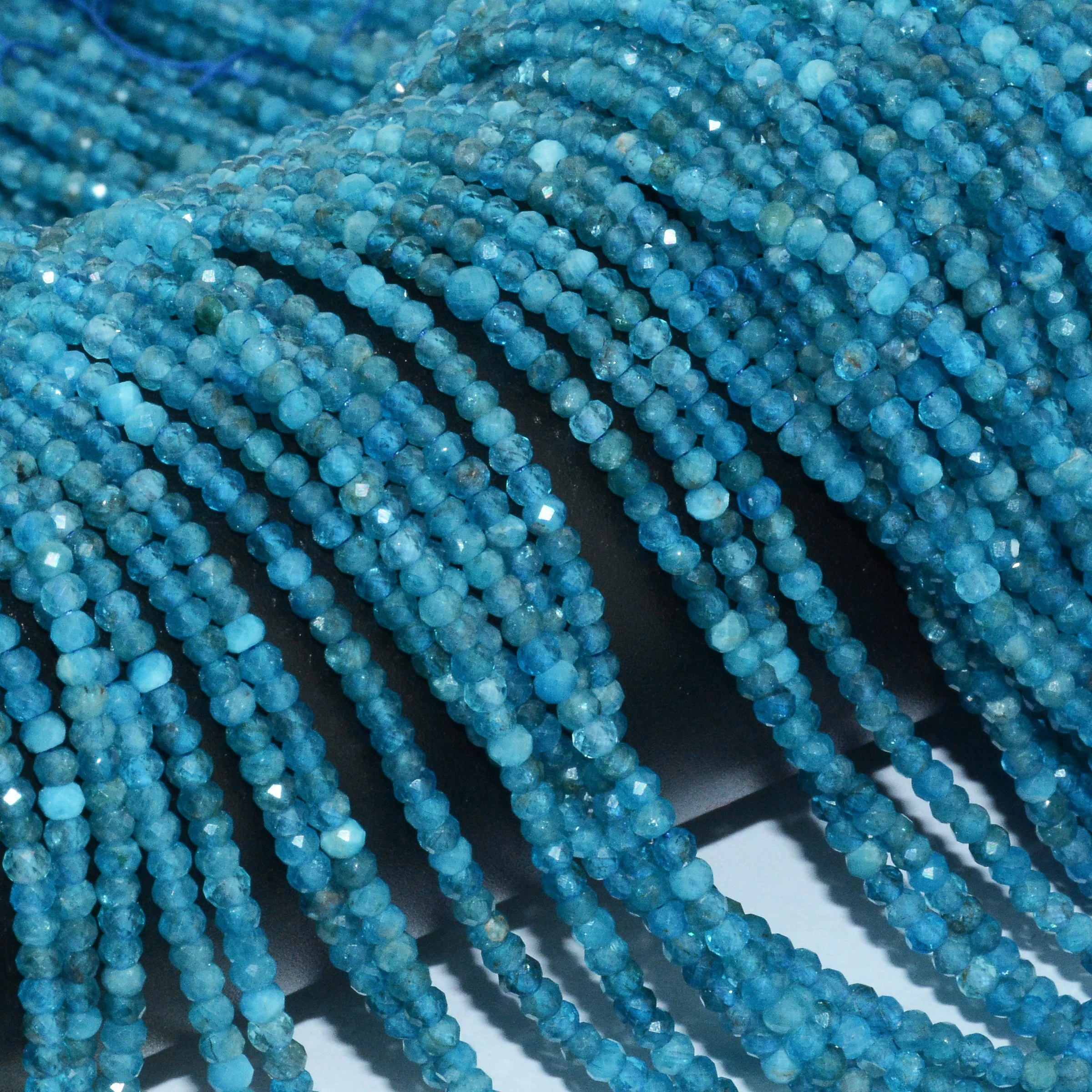 Natural Blue Apatite Faceted Rondelle Beads 2x3mm |