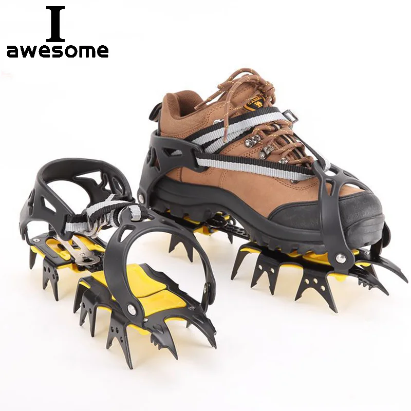 18 Teeth Steel Ice Gripper Spike for Shoes Anti Slip Hiking Climbing Snow Spikes Crampons Cleats Claws Grips Outdoor Boots Cover