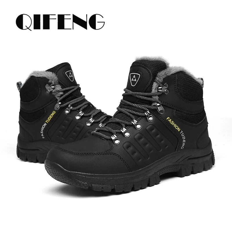 

Winter Men's Ankle Boots Classic Outdoor Athletic Casual Fashion Sneakers Black Shoes Warm Large Size Cotton Snow Shoes Spring