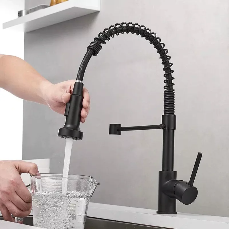 

Pull Out Spring Kitchen Faucet 360 Degree Pull Down Sprayer Brass Tapware Black Faucets Sink Faucet 2 In 1 Kitchen Mixer Tap
