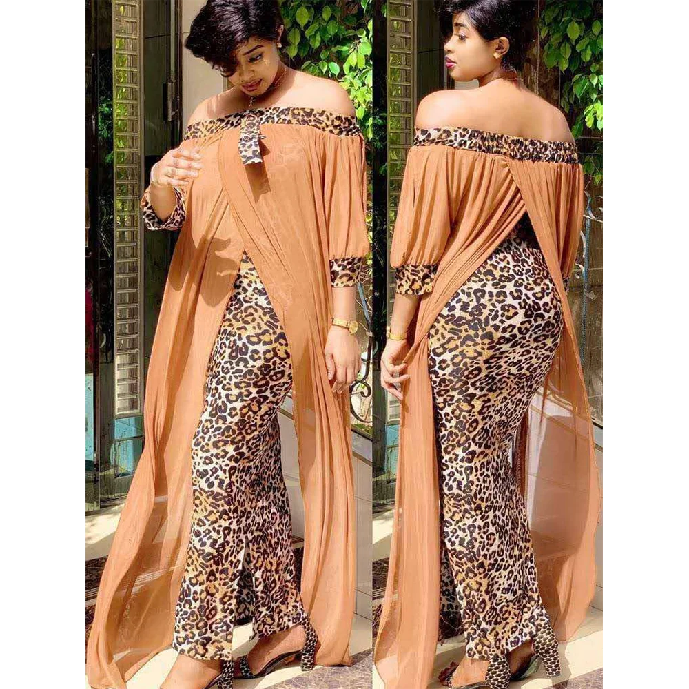 Women Fake Two Leopard Print Loose Waist Pullover Style Abayas for Islam Muslim Dress Pakistani Dress Clothing Turkish Dubai New