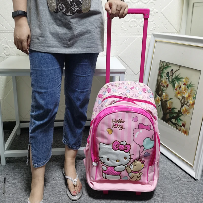 

Рюкзак на колесиках Hello Kitty для девочек, школьный ранец для девочки, вместительный легкий рюкзак для детей