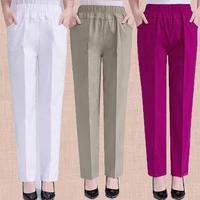 6xl 7xl middle aged women pants spring summer mothers pants high waist elastic cotton straight trousers