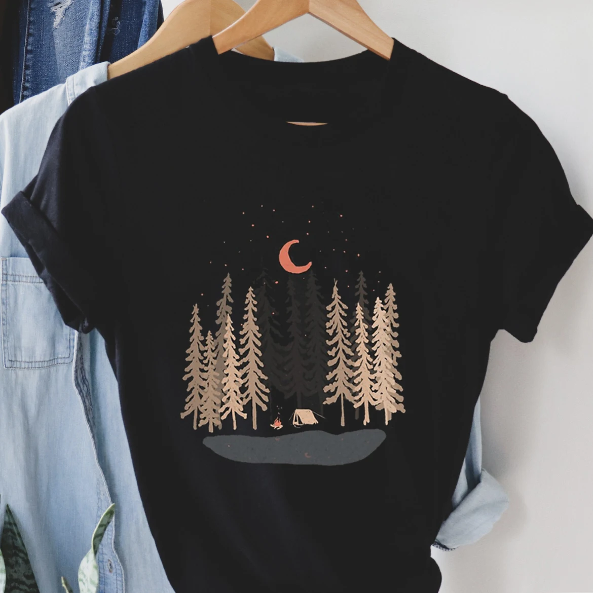 

Новая модная футболка с принтом для кемпинга, женская одежда, футболка с рисунком, топ с коротким рукавом, универсальная Повседневная футболка с принтом.