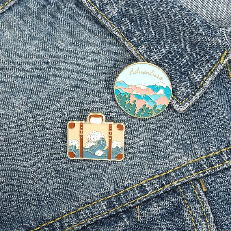 1 Roasted Paint Travel Bag Lang Hua Mountain Peak Buckle 2 3 Enamel Pin Cartoon Brooch Lapel Badges Jewelry Gift Funny Cute