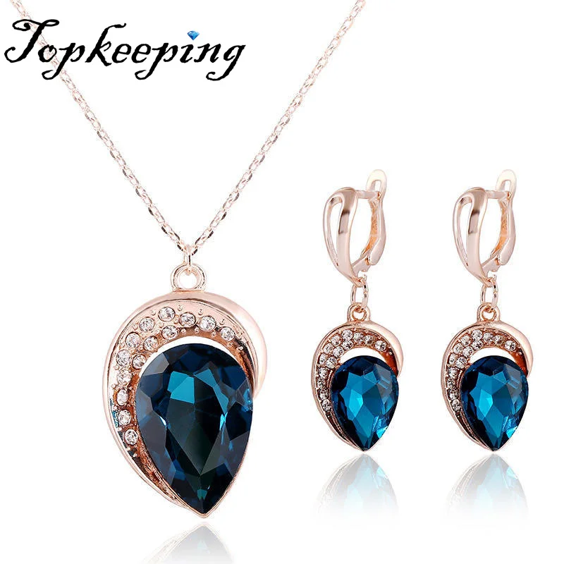 

Fashion Plated Rose Jewelry Diamond Necklace Earrings Woman Party Wedding Anniversary Product