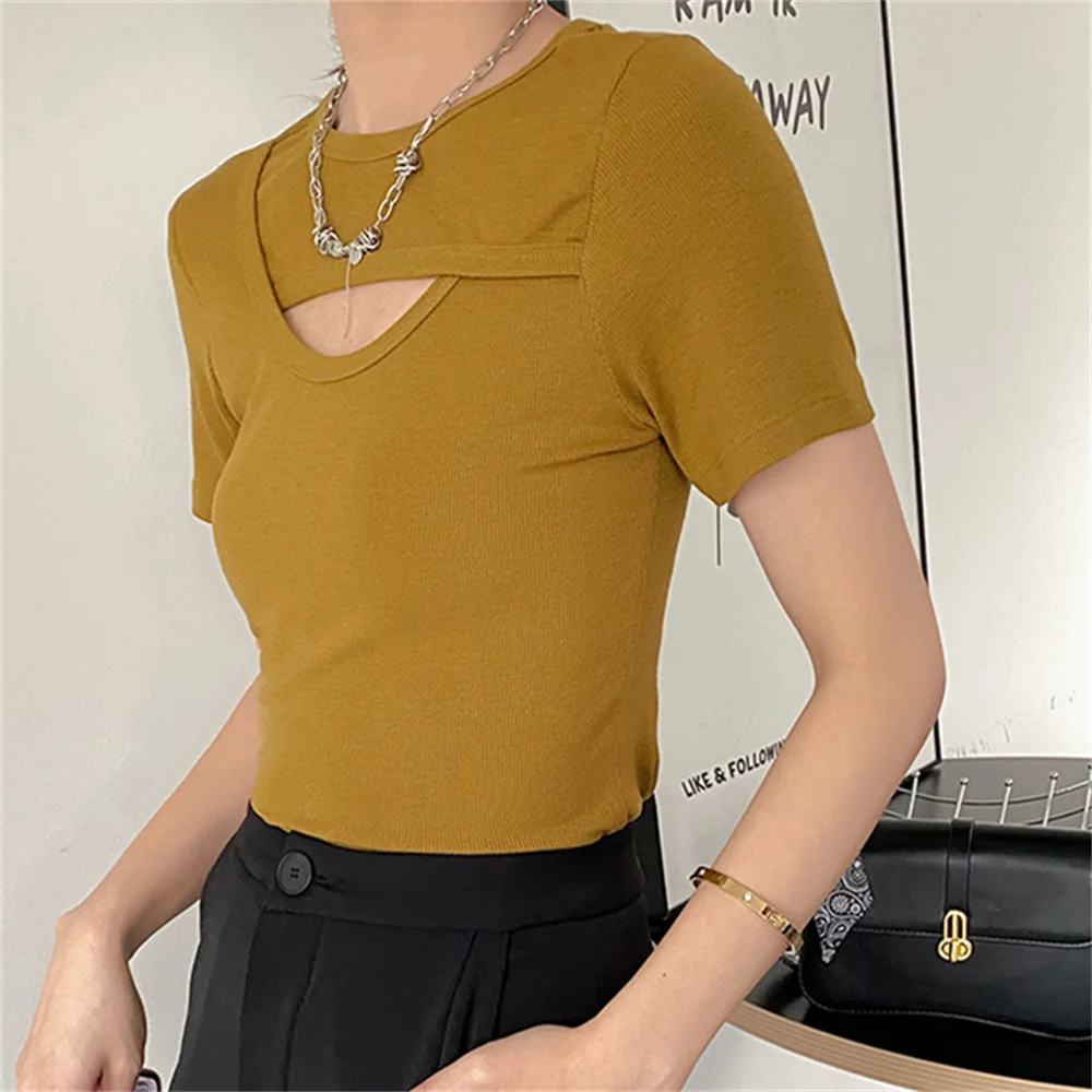 

PLAMTEE 6 Colors Normcore Women Slim Tees Solid Office Lady Fashion New Casual Short Sleeve T-Shirts All Match Streetwear Tops