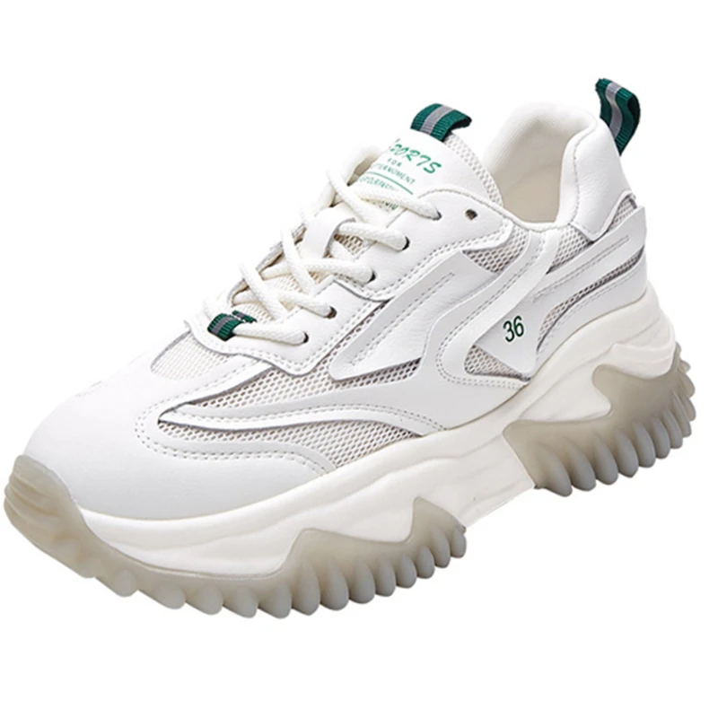 

Designer Brand Genuine Leather Women Chunky Sneakers Spring Mesh Casual Sports Platform Vulcanized Shoe Ladies Thick Breathable