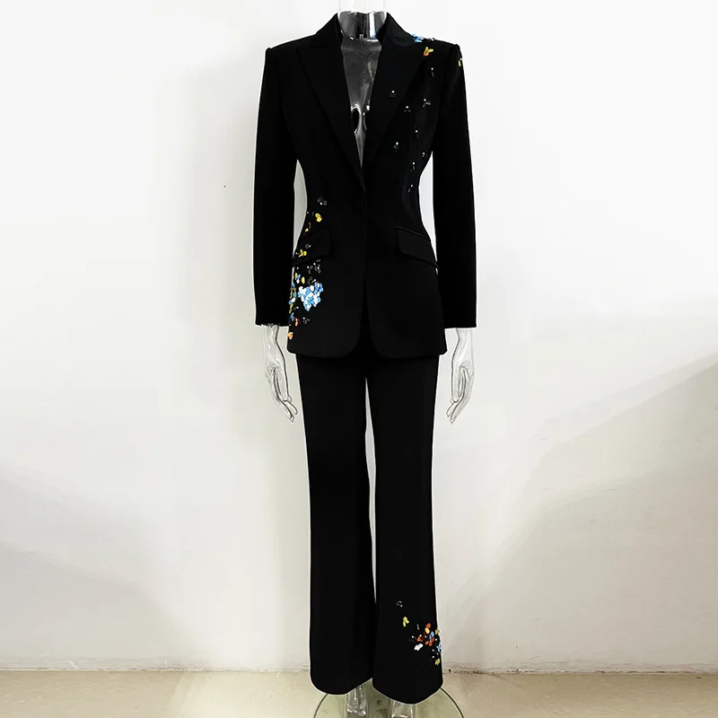 HKSH 2024 весенне-осенний новый женский пиджак с блестками и одной пуговицей длинный