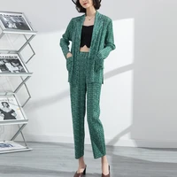 miyak pleated large size suit women 2022 spring new fashion print nine point straight pants suit collar two piece women clothing