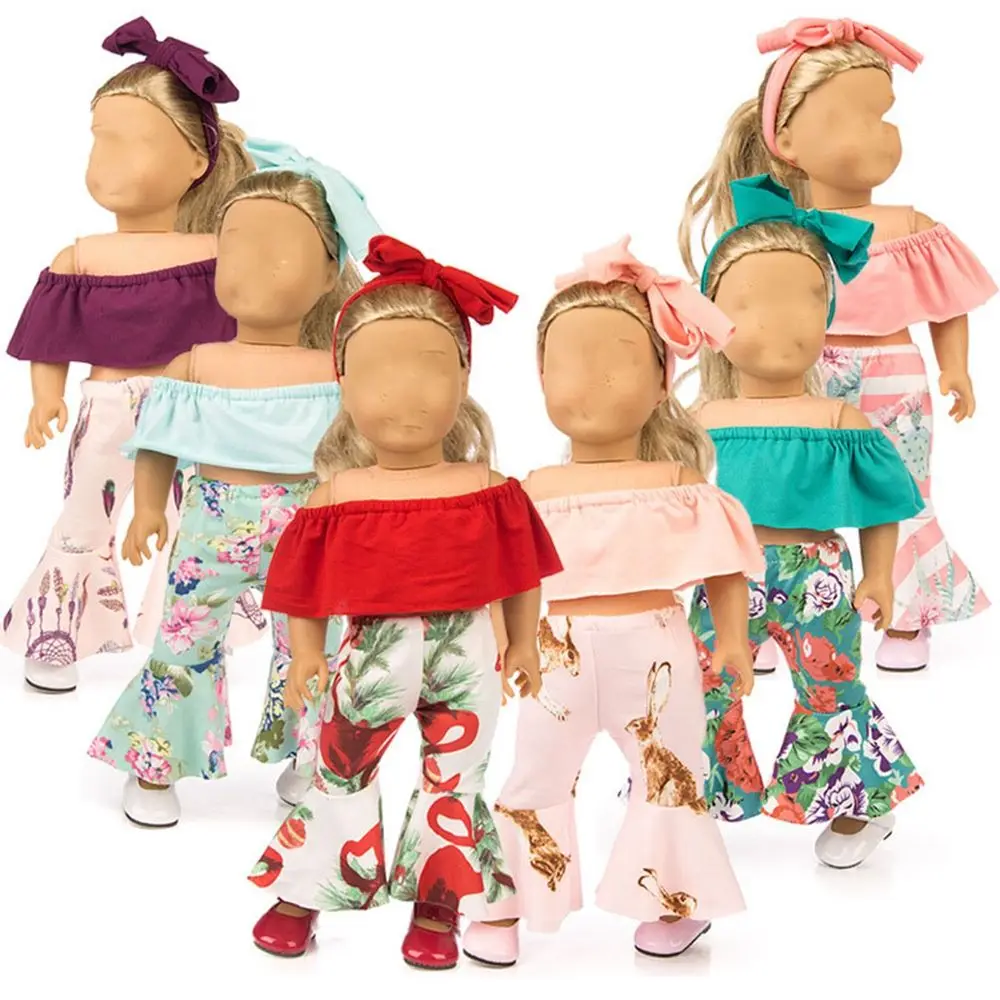 

For 18Inch Doll Handmade Cute Doll Pants Floral Printed Clothes Girl 43cm Clothes Casual Wear Suit Clothes Accessory