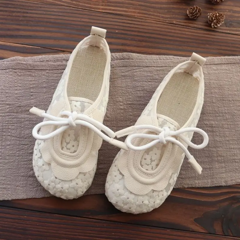 Comfort Flower Mesh Sneakers Women Summer Flat Flower Moccasins Wide Round Toe Granny Mom Walking Flats Non-slip Ladies Shoes