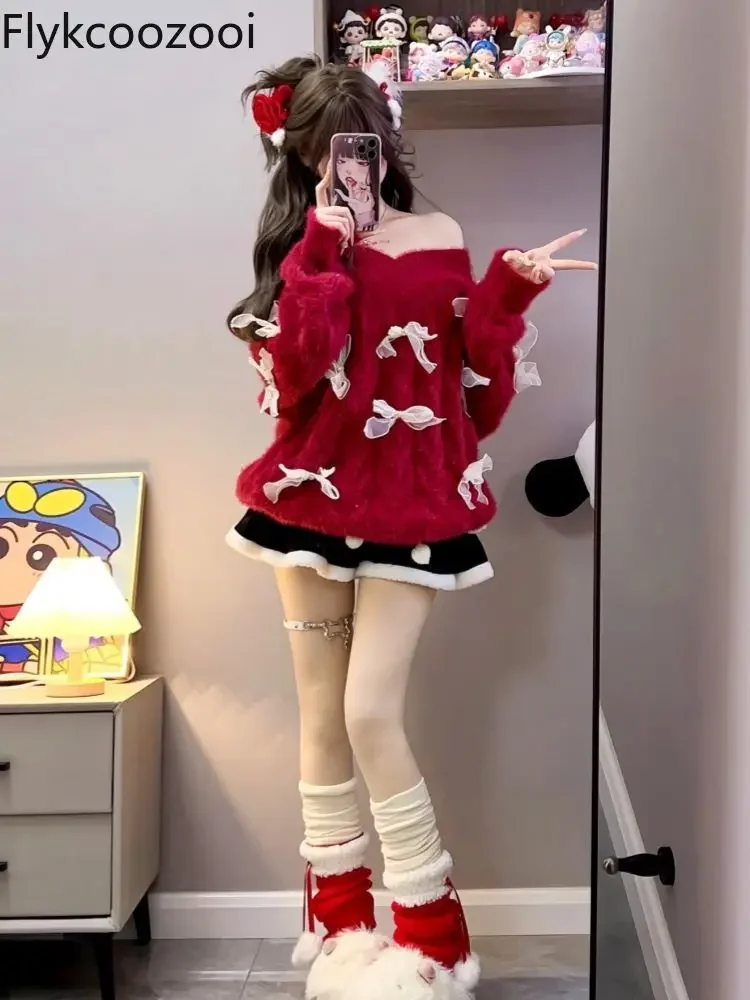 Женский трикотажный Свитер с бантом свободный оригинальный большого размера для