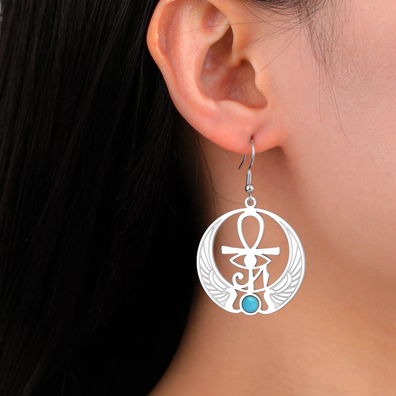 Teamer египетские серьги в форме глаз хора круглые из нержавеющей стали с бирюзовым