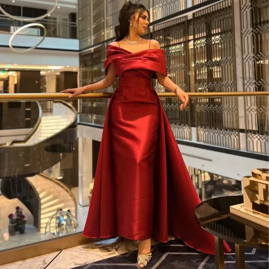 

Red Mermaid Spaghetti Prom Dresses Off Shoulder Elegant Evening Party Dresses Saudi Arabia Women Birthday Party Cocktail Gowns