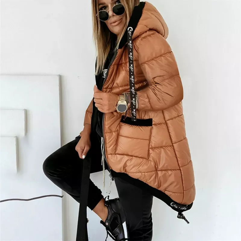 New2022 Fall Winter Women Long Thin Cotton Coat Hooded Zipper Light Weight Long Sleeve New Autumn Jacket Ladies Fashion Casual S