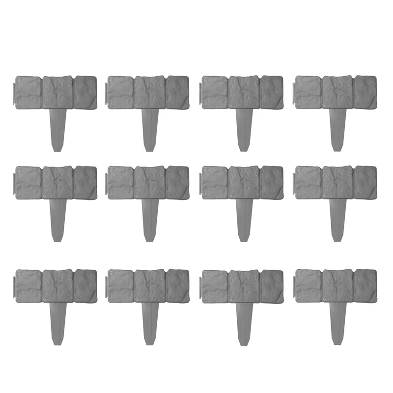 

12Pc Grey Garden Fence Edging Cobbled Stone Effect Plastic Lawn Edging Plant Border Decorations Flower Bed Border