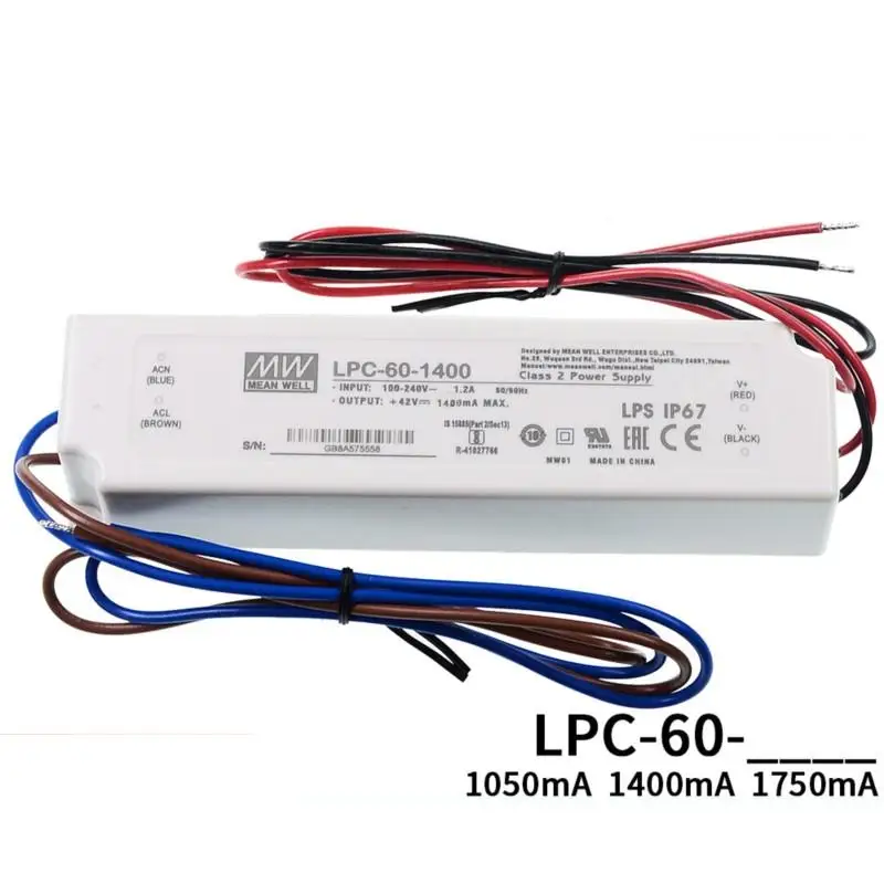 

LED constant current power supply LPC - 60-1750/1050/1400 60 w 9 ~ 42 v low-cost waterproof power supply