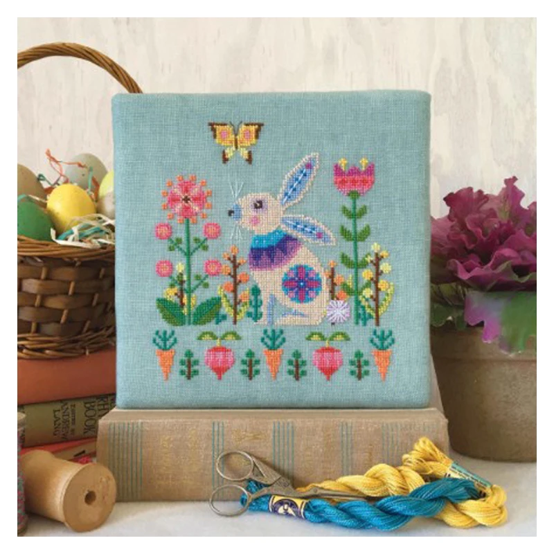 

Amishop Gold Collection Counted Cross Stitch Kit Flower Garden Bunny Rabbit And Carrots Butterfly